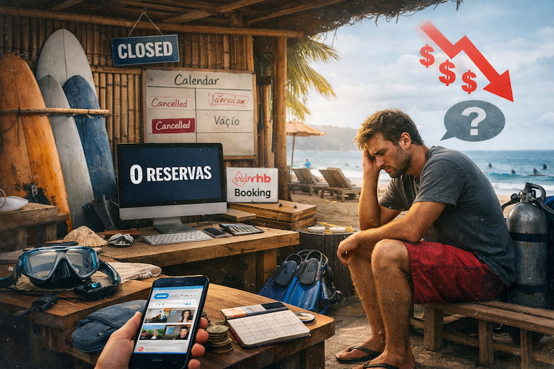 negocio de aventura con pocas reservas y sin clientes