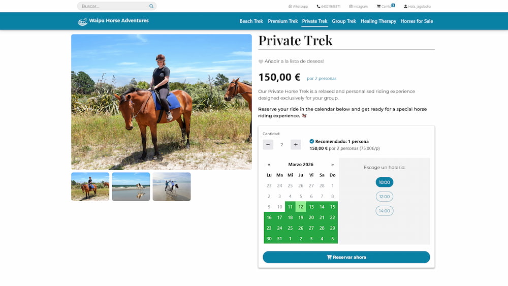 Panel de administración de reservas para centros de rutas a caballo