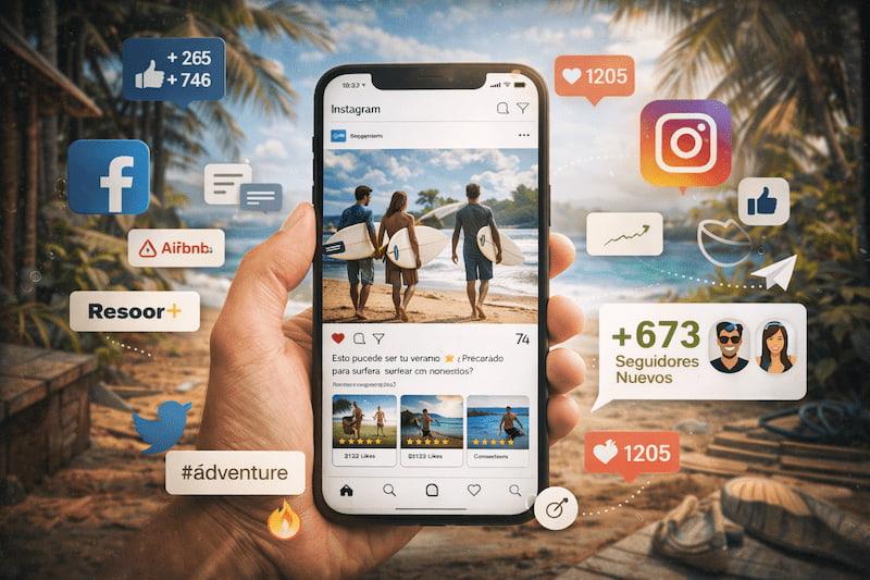 contenido de redes sociales de negocio de aventura lifestyle surf